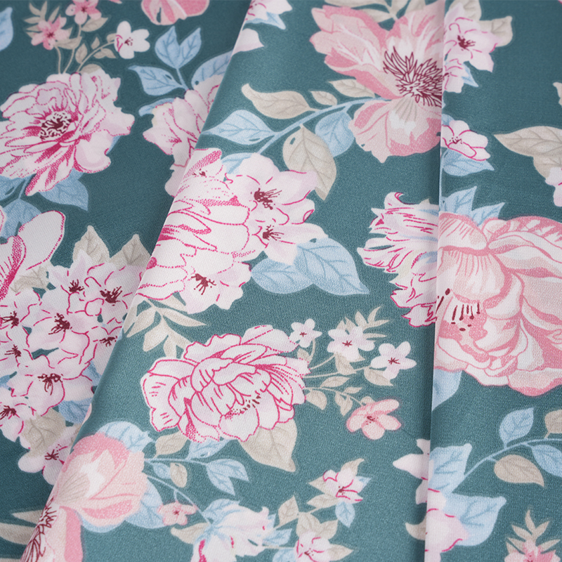 50d Stretch Satin Peony Flower Print Fabric