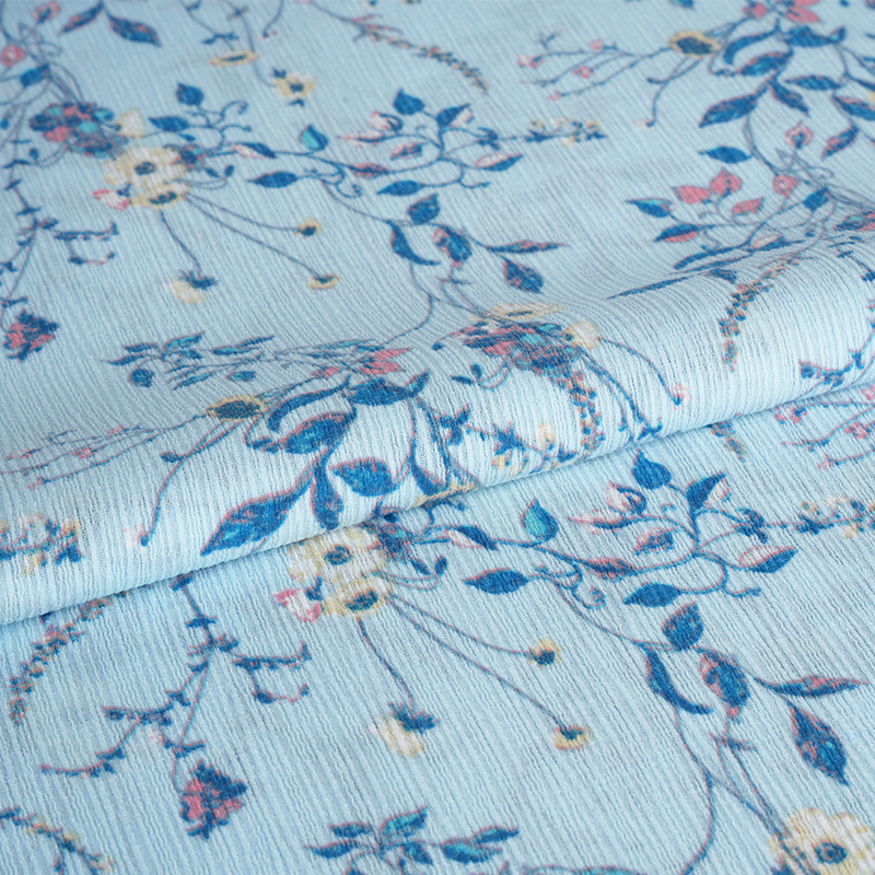 50*68 Composite Silk Bark Crinkle Hibiscus Flower Watermark Fabric